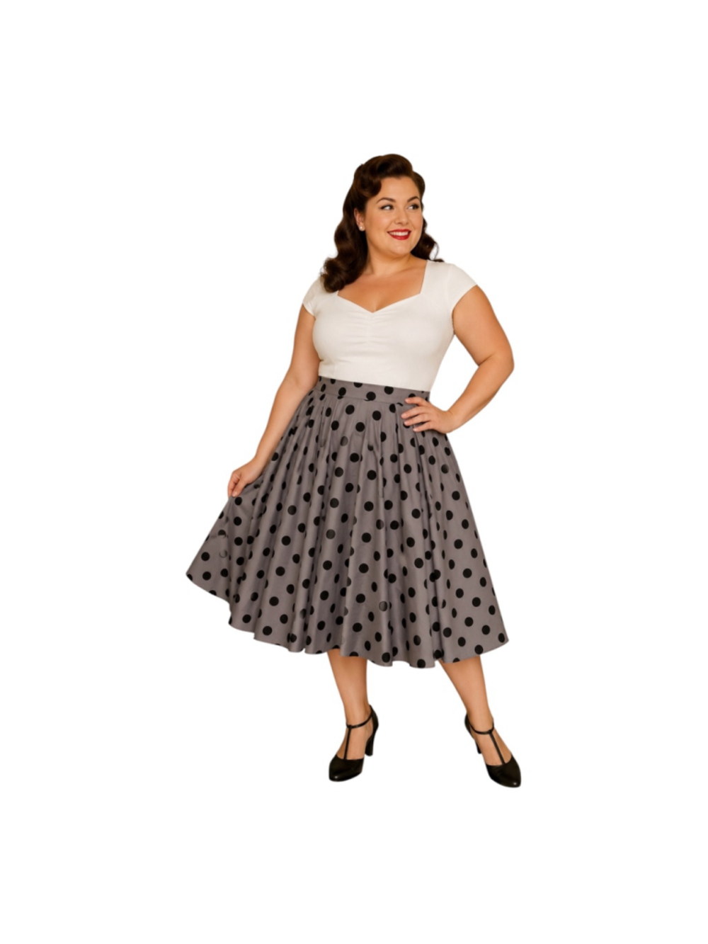 Bettie Page by Tatyana Gray Black Polka Dot Full Circle Skirt XXL Retro Pinup